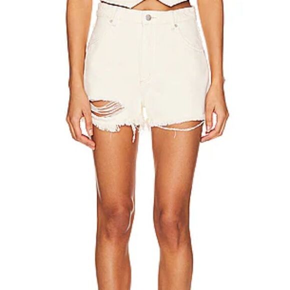Free People White Distressed Raw Hem Denim Beach Jean Y2K Cut Off Shorts - Picture 3 of 13